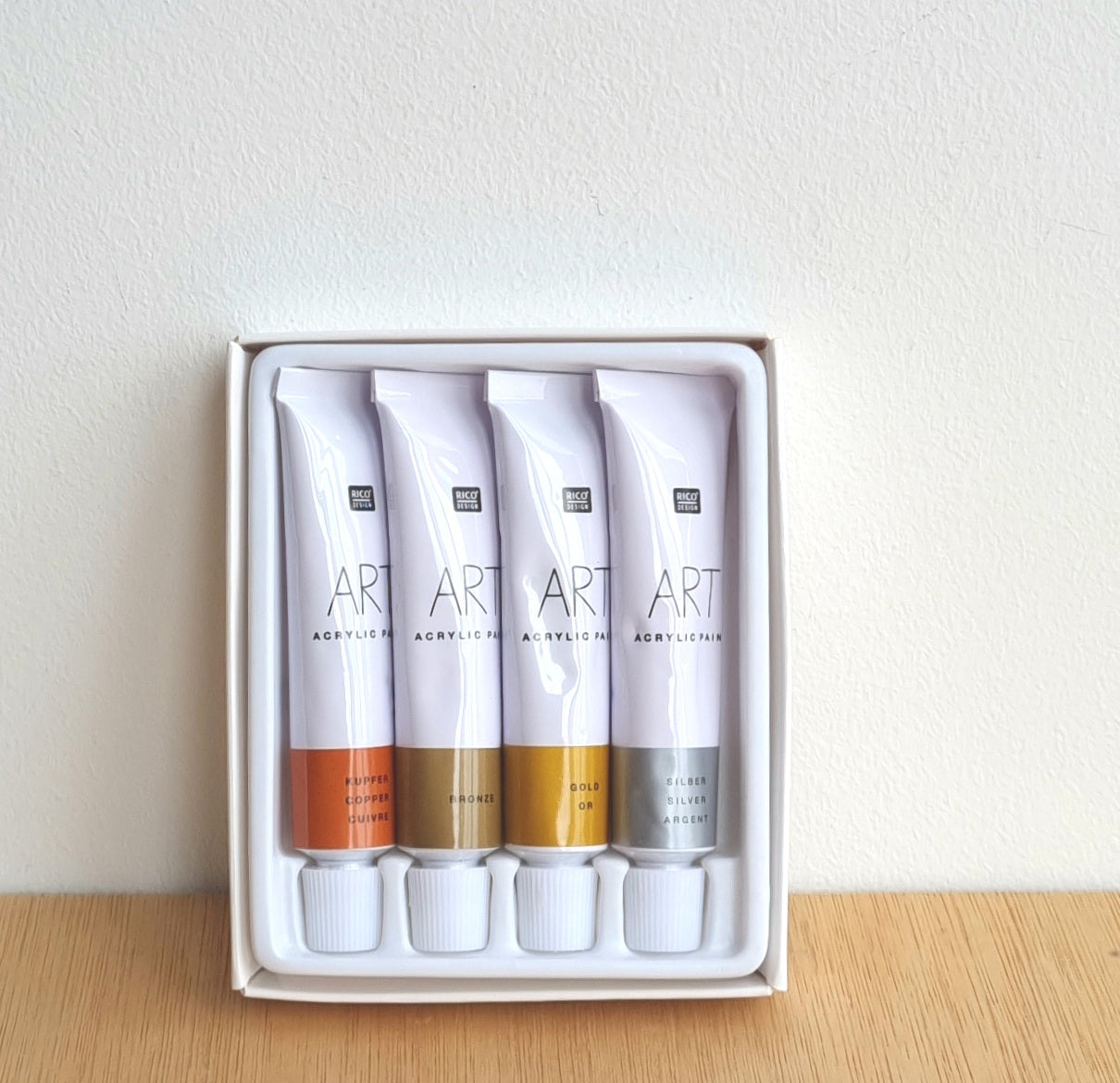 Kopper, bronze, gold and silver acrylic paint
