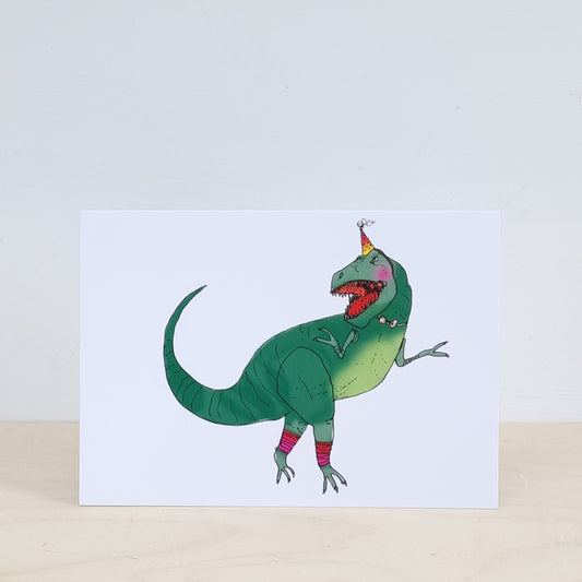 Dancing dinosaur greeting card