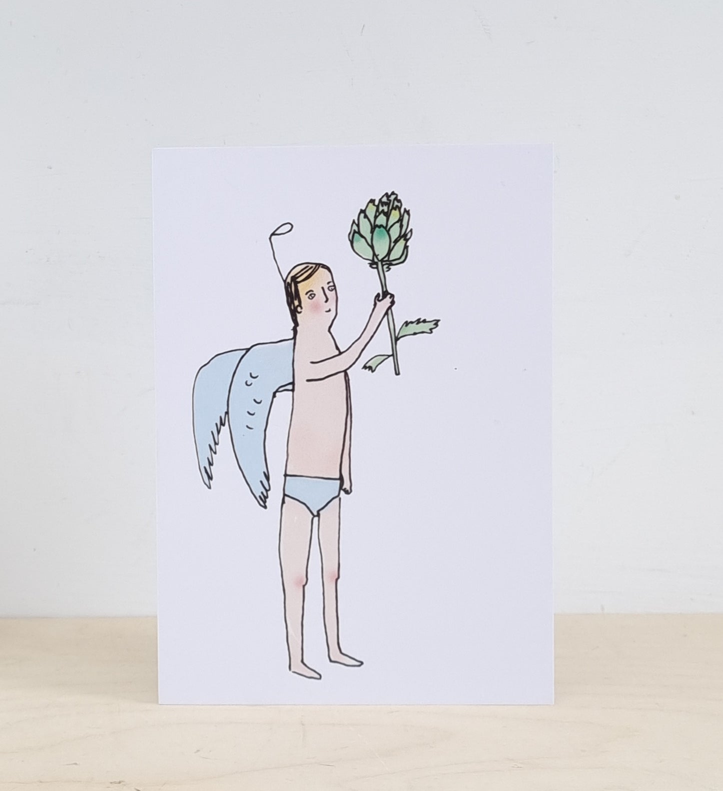 Angle with artichoke greeting card