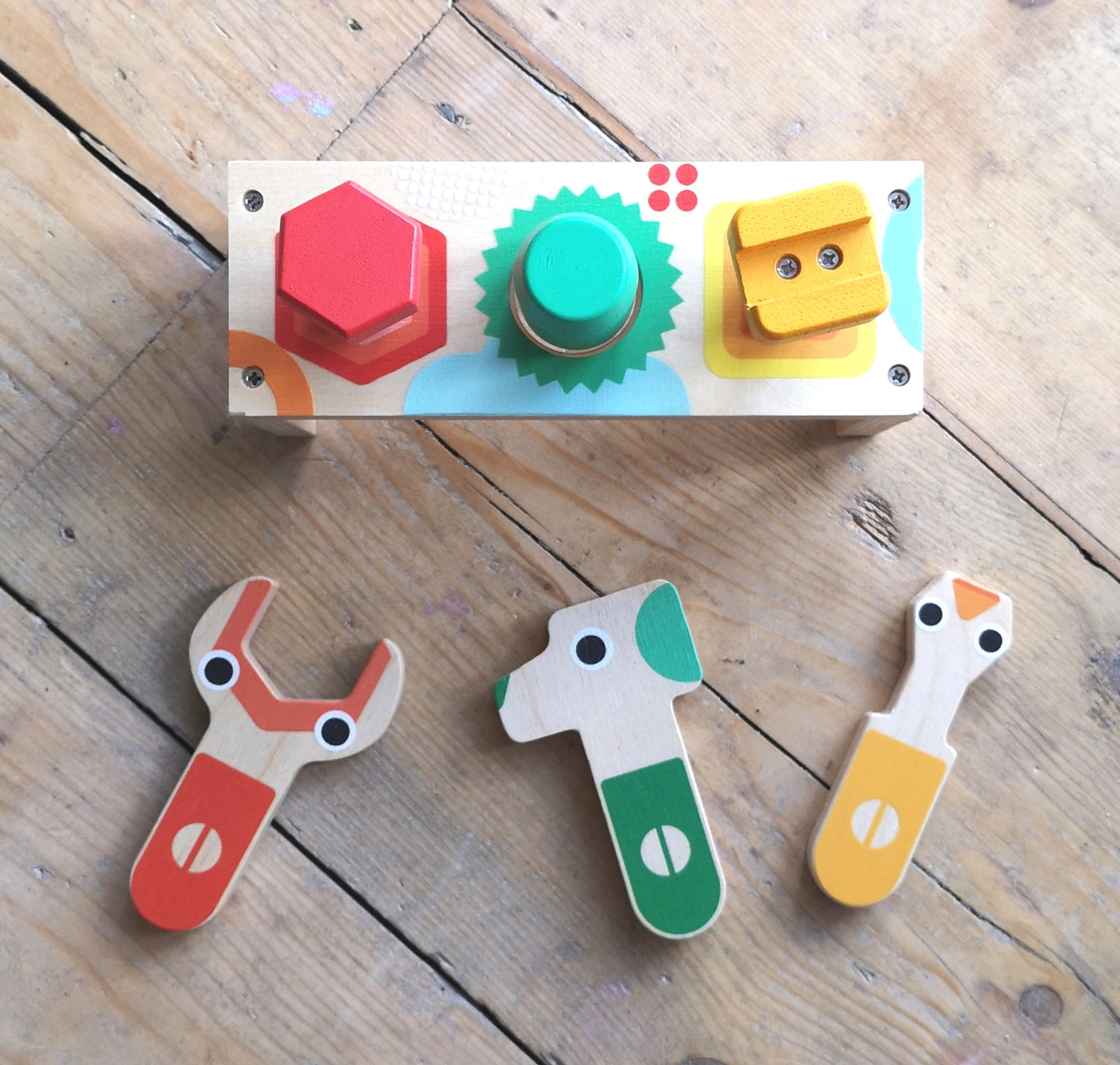 Wooden first hammer, screw and wrench set