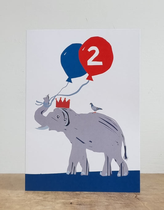 Elephant and bird with 2 balloons