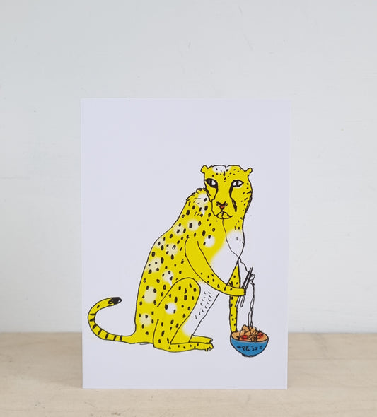 Chopstick cheetah greeting card