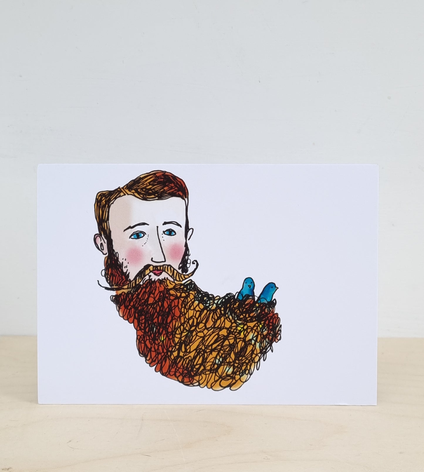 Birds in beard greeting card