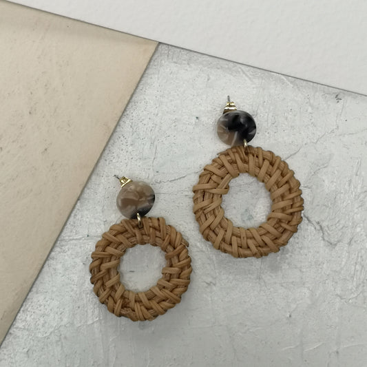 Rattan dangle hoop earrings