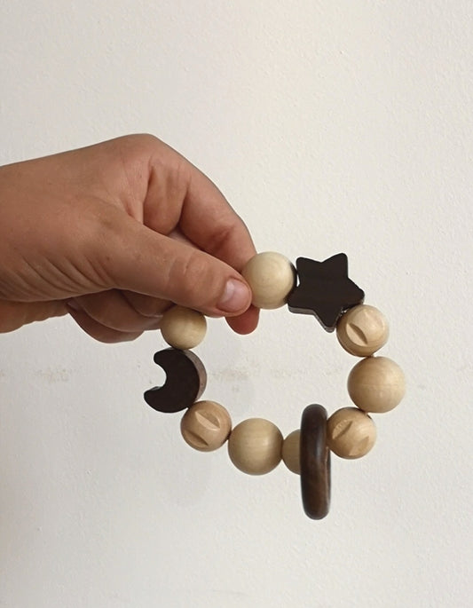 Wooden star and moon rattle